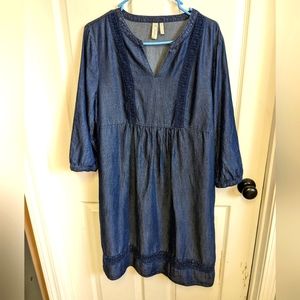 Sahalie Undress Chambray Boho Midi High Waist Dress V-neck Large